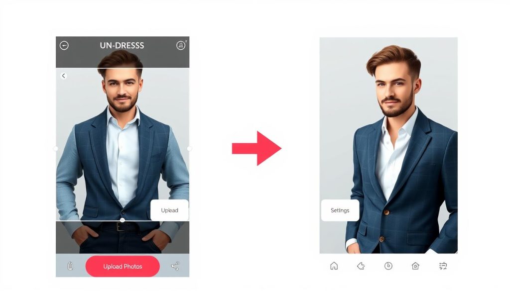 AI Undresser interface showing before and after photo transformation