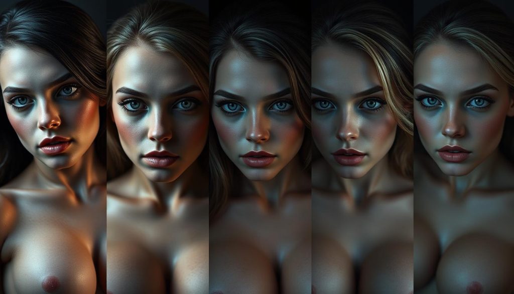 AI-generated comparison of different porn generator outputs showing varying styles and quality levels