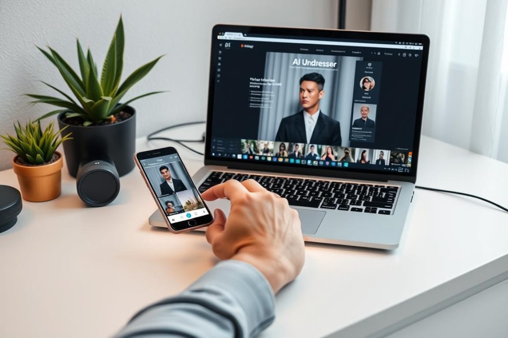 Content creator using AI Undresser for social media content