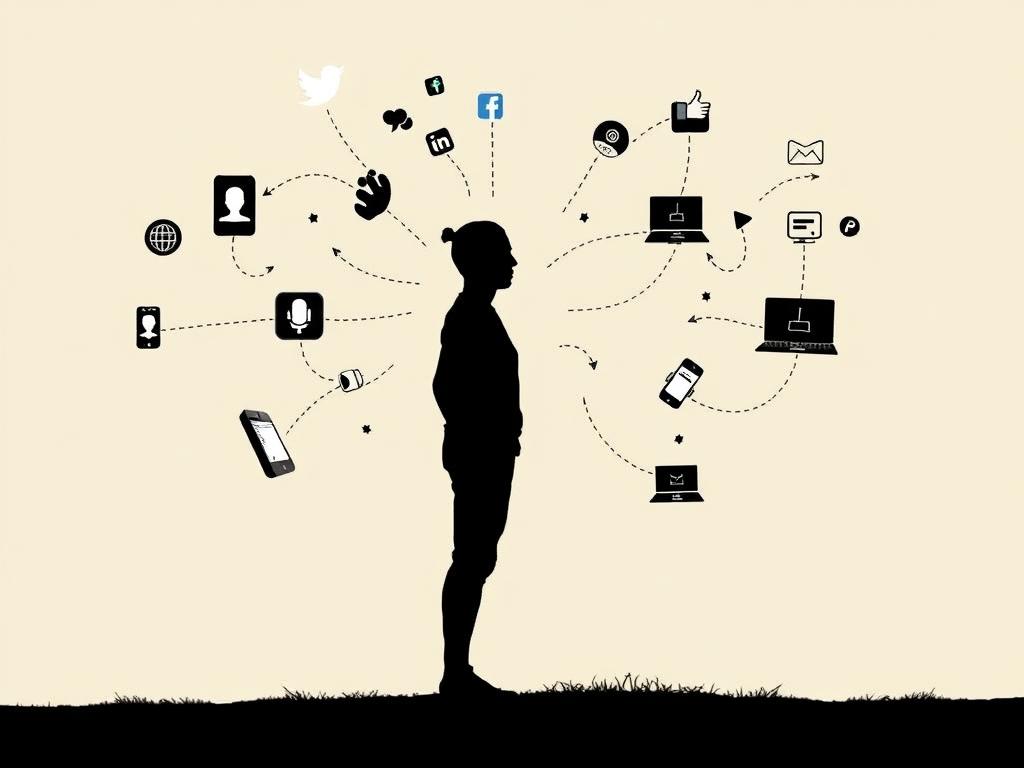 Digital footprint concept showing connected devices and data points