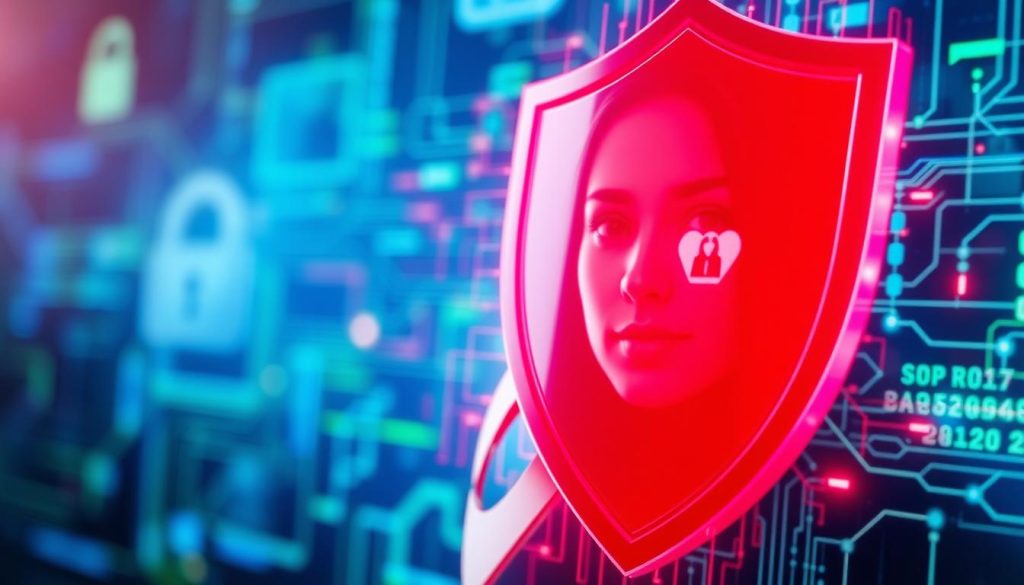 Digital protection concept with shield over personal photos