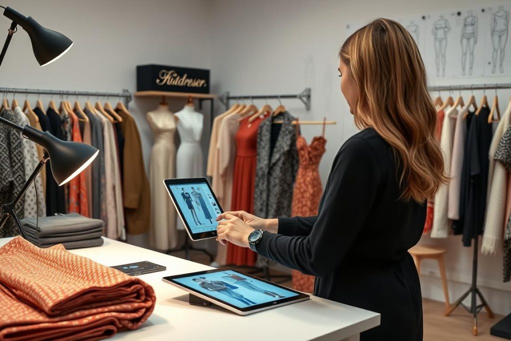 Fashion designer using AI Undresser for clothing design