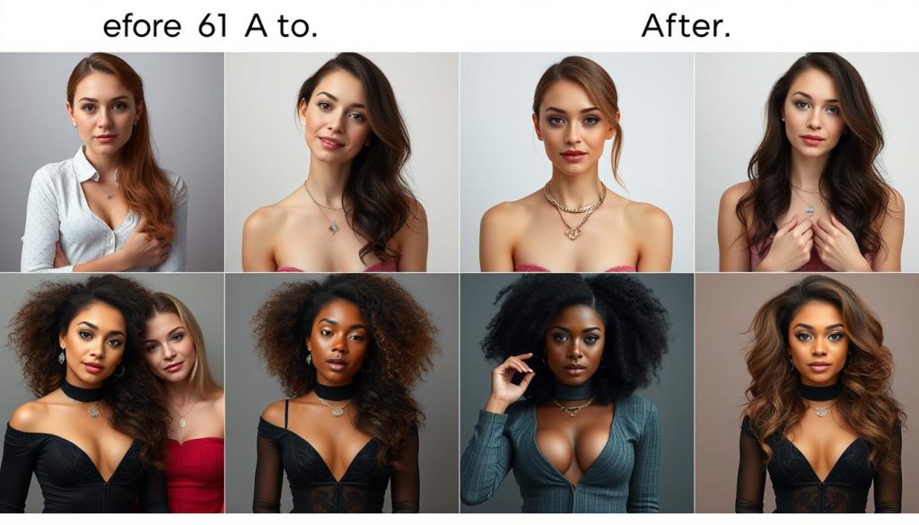 Multiple examples of AI Undresser transformations showing before and after results