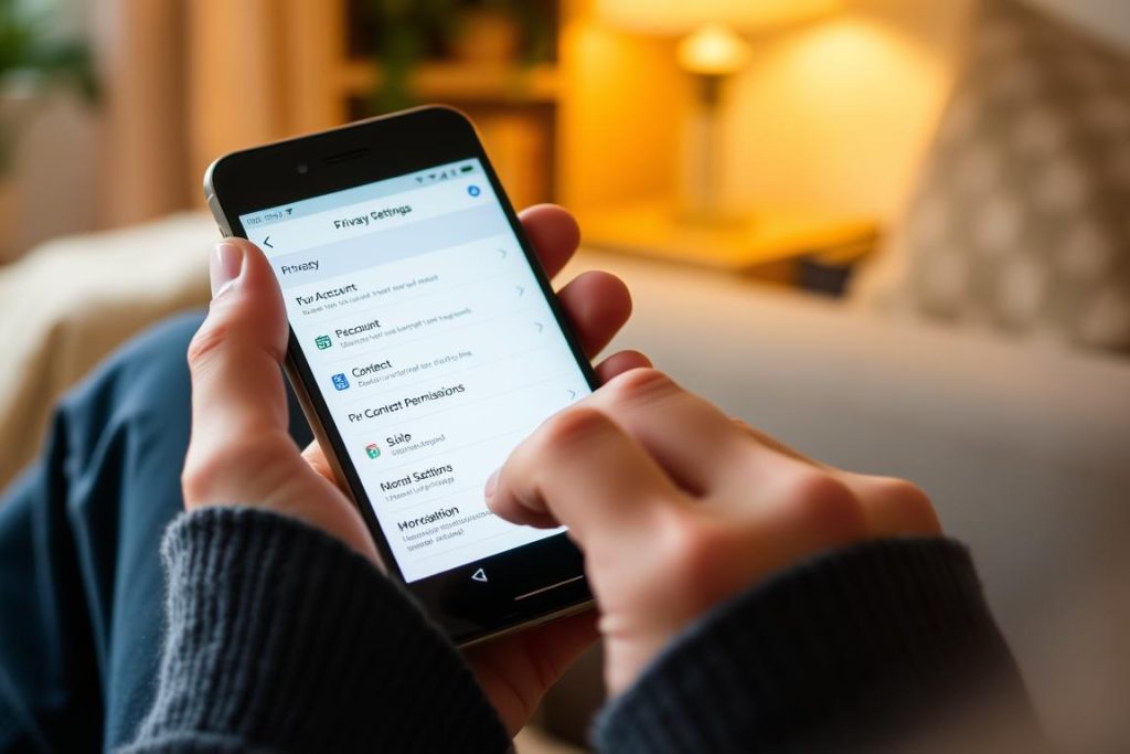 Person adjusting privacy settings on a smartphone, representing digital protection
