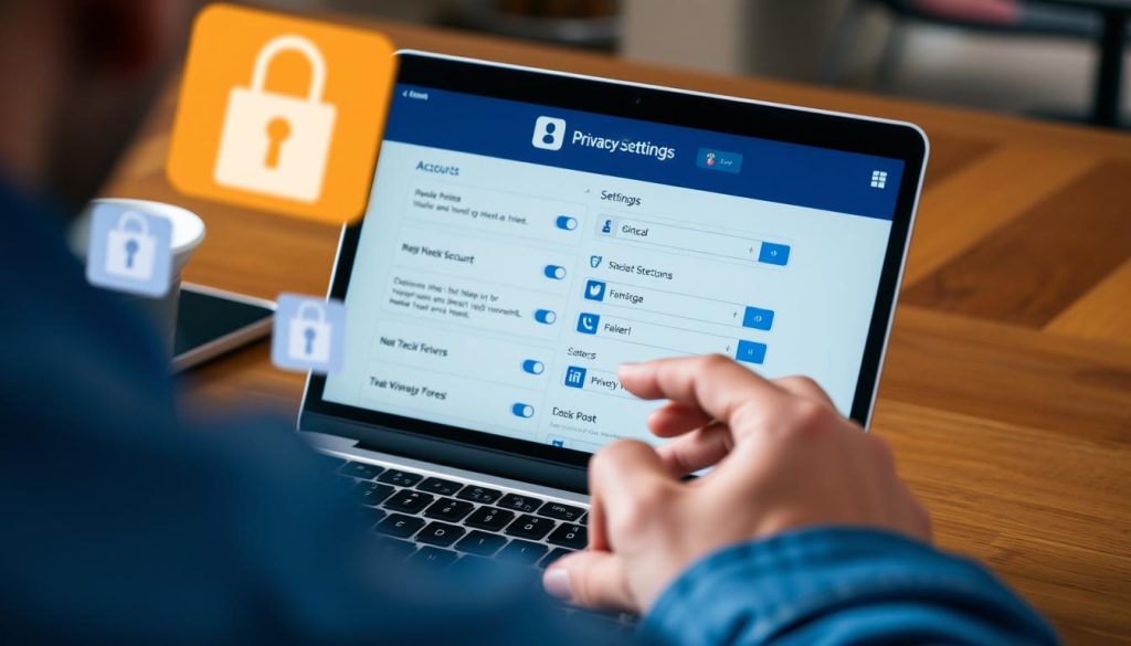 Person adjusting privacy settings on social media accounts