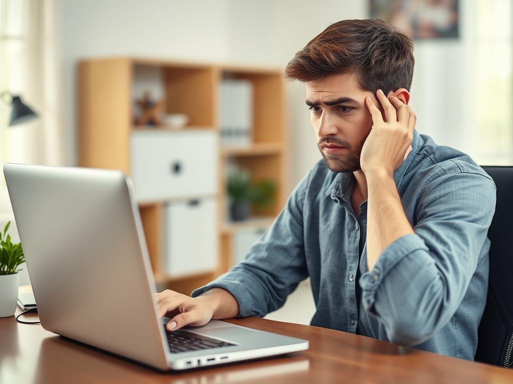 Person looking concerned while using a laptop, representing victims of Nudify AI abuse