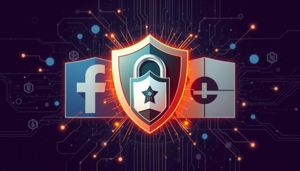 Tech company logos with security shields, representing efforts to combat Nudify AI